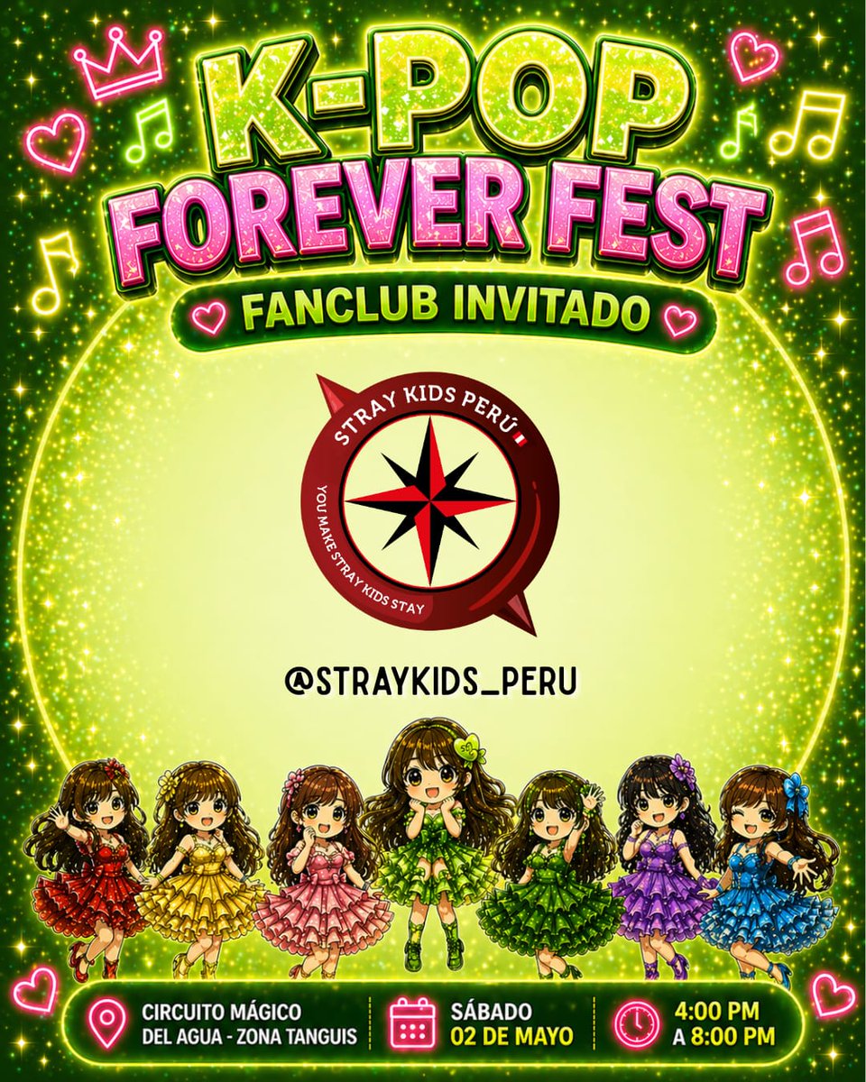StrayKidsPeru_'s tweet photo. ✨💚 K-POP FOREVER FEST – SS501 EDITION PERÚ 💚✨

¡La magia del K-pop sigue más viva que nunca! 

📅 Sábado 02 de mayo
📍 Zona Tangüis – Circuito Mágico del Agua 
🕓 4:00 PM a 8:00 PM

💖Habrá una proyección especial de Stray Kids en la Fuente de la Fantasía👀

+ información 👇 https://t.co/3nuFZzon3O