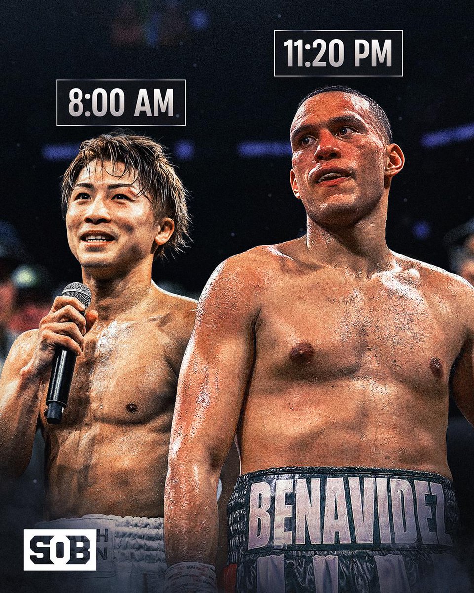 Here are the estimated ring walk times for tomorrow’s fights 🥊

▫️Naoya Inoue vs Junto Nakatani — 8:00 AM EST
▫️David Benavidez vs Gilberto Ramirez — 11:15 PM EST