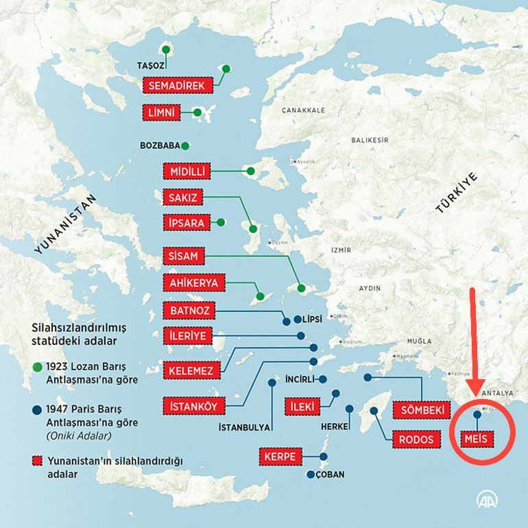 ROYAL_Investing's tweet photo. Bu kırmızı ile işaretli ada Meis. Türkiye'ye 2 km uzaklıkta. Dünyada bu şekilde başka bir örnek yok. Sabah ekmeğini Kaş'tan alıp kahvaltını yaparsın.
Ve işin daha da ilginci Yunanistan bu adayı silahlandırabilmiş! Bu saçmalığa razı gelebilecek tek ülke biziz...  #Meis #Μεγίστη https://t.co/HOh9klN4F5