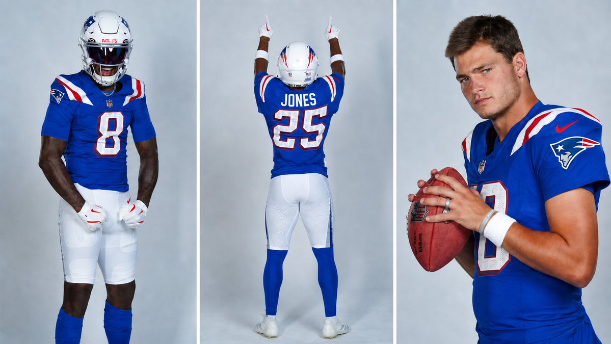 BallKnowerHQ's tweet image. Thoughts on the New England #Patriots jerseys in the 90s royal blue color scheme?