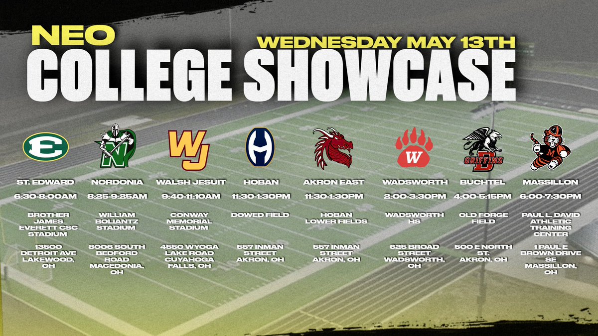 CoacH_BWILLL's tweet photo. 🚨 BUCHTEL FOOTBALL NEO COLLEGE SHOWCASE LOCATION UPDATE 🚨

To all college programs and coaches,

Due to ongoing stadium renovations, our Spring Showcase will now be held at a new location on Wednesday, May 13th.

Old Forge Field
500 E North St
Akron, OH 44304

If you have any questions or need additional information, please feel free to contact me.

We look forward to seeing you all soon.

Thank you for your time.
@AKBuchtelGriffs