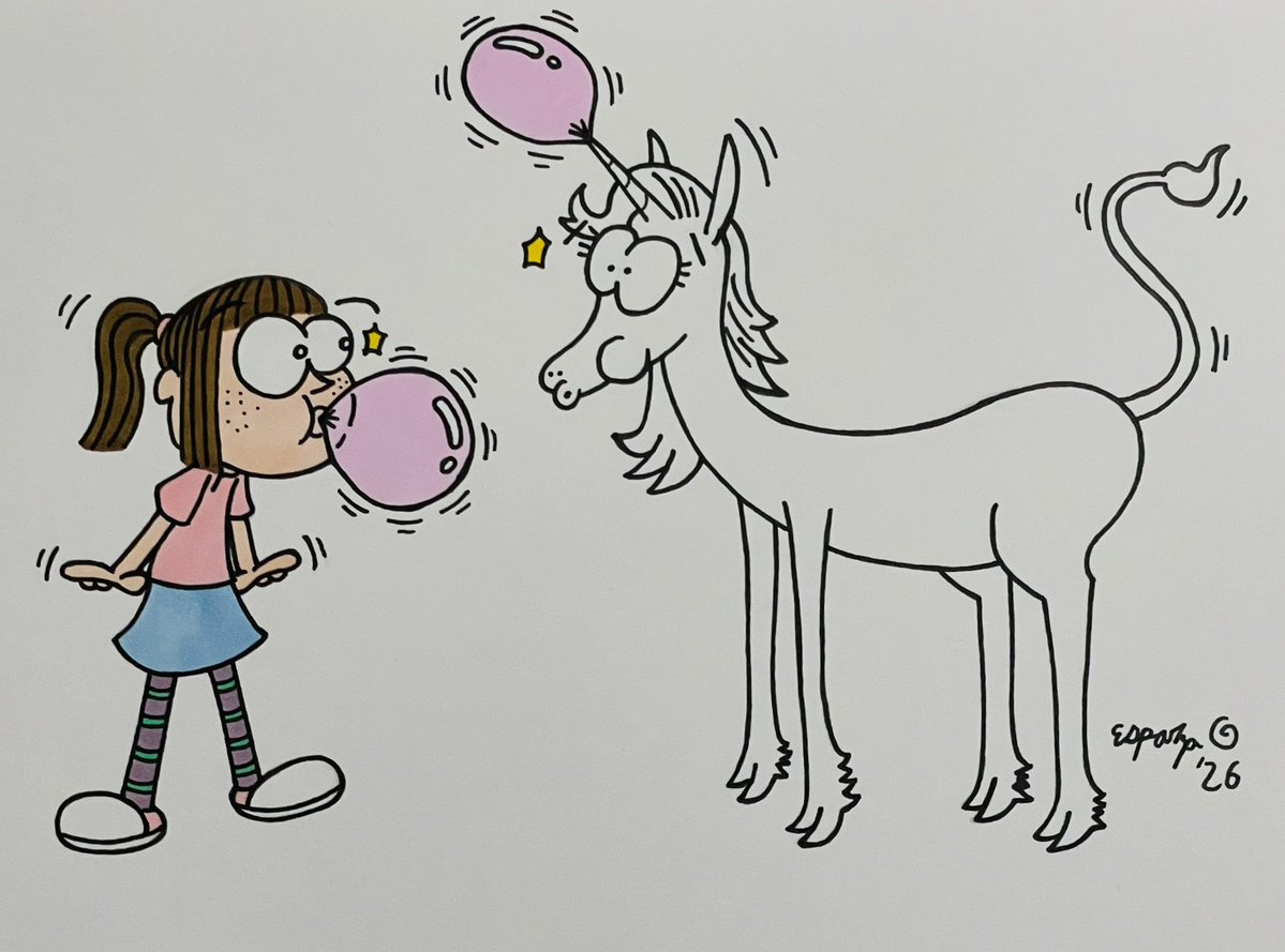 JonsCrazyTweets's tweet image. It’s #FanArtFriday! A belated one at that! Last week got away from me, so it’s a double shot this week, starting with last week’s CRAZY #FanArt honoree: Dana Simpson! Turns out her B-day’s the day before mine! I’m assuming Marigold explained this by simply yelling “UNICORN!!!”