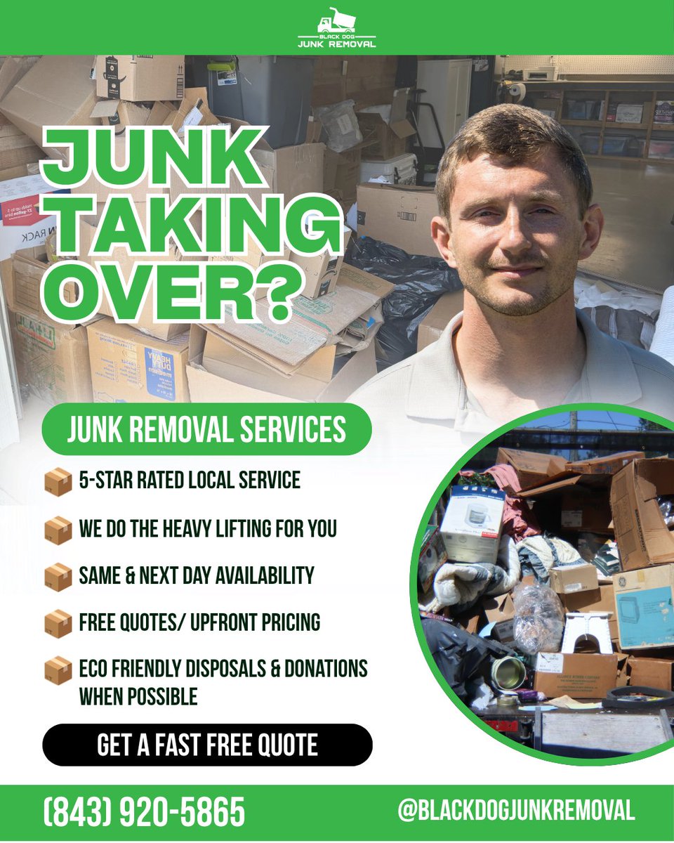 BDJunkremoval's tweet photo. Is junk starting to take over your space?

We get it. It happens fast.

The good news? You don’t have to deal with it yourself.

☎️ Call or Text us today
💬 DM us a photo to get started

#BlackDogJunkRemoval #CharlestonSC #JunkRemovalNearMe #JunkRemoval #PropertyManagement https://t.co/6FW8ZS0njZ