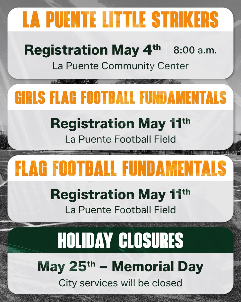 CityofLaPuente's tweet image. Many activities and events are coming our way, and they are the perfect moments to enjoy with our family and friends.

✨Don't miss out on weekly updates on our social media page.
📌 Be aware that events and details may change.

#LaPuente #LifeInLaPuente #News #Community