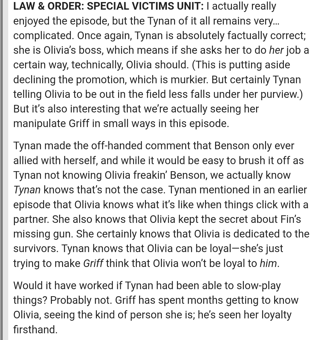 Edina87's tweet photo. All this Benson and Tynan drama. And I also "wish we had more insight into Tynan’s motivation."
#SVU27 #SVU #Impropriety https://t.co/bjXOaJcwQe