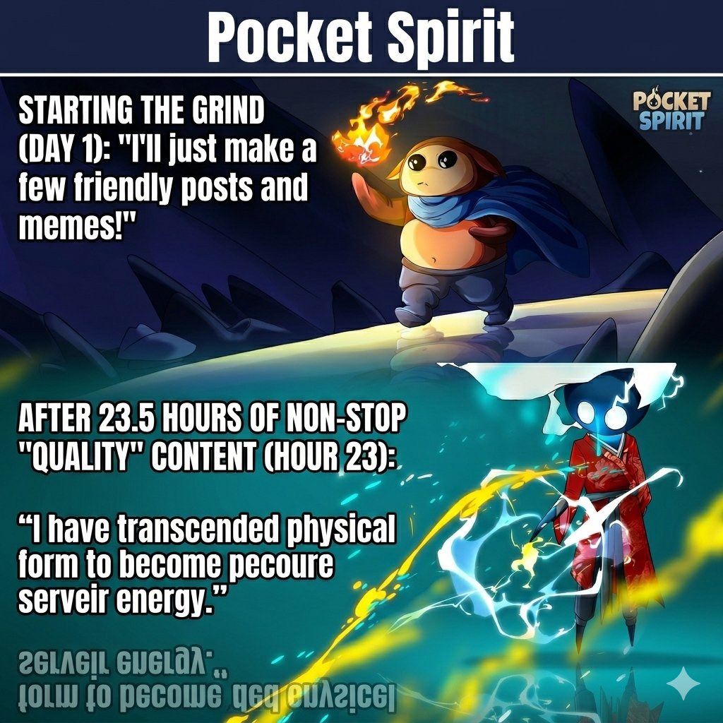 Mujaheed_ola's tweet image. Day 1 of the @Pocketspirits OG Grind: ✨🥰🔥 vs. Hour 23.5: ⚡️👁️💀
I haven't blinked in 14 hours and my keyboard is literally on fire, but that Level 5 role is MINE. Who else is transcending physical reality right now? 👇😂 
#PocketSpirit #NFTCommunity