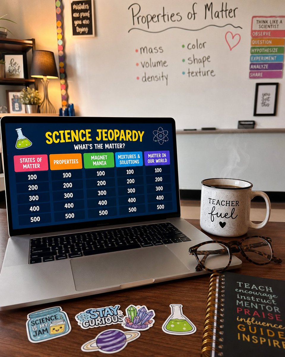 JoshieG9's tweet image. 💥 LEVEL UP your 5th grade science class🚀 

Our NEW "What's The Matter?" #Science #Jeopardy game is here! 🧪 30 dynamic clues on properties of matter, and GUARANTEED fun! ✨ Don't miss out! 🤩

👇 Link in the comments! 

#teachers #TpT #EdTech #education #TeachersPayTeachers