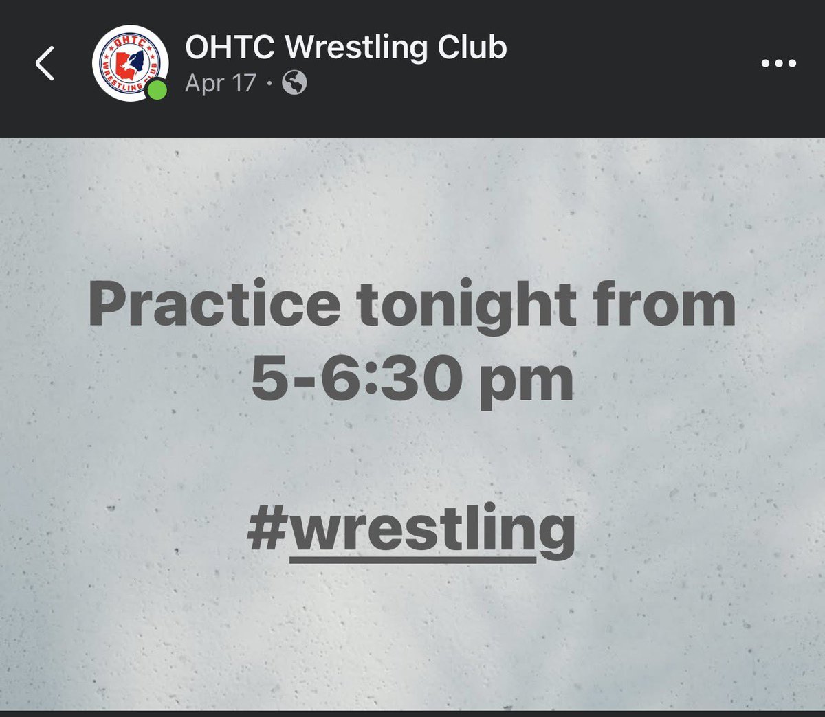 OHTCWC's tweet photo. Practice tonight from 5-6:30 pm

#wrestling https://t.co/9LsVHFEaNo