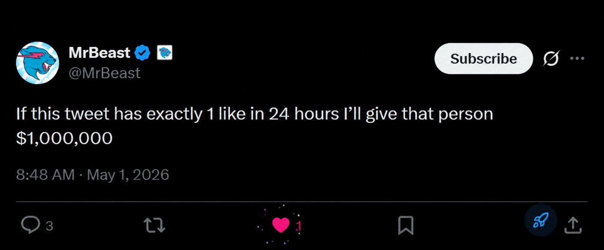 Liorafis's tweet photo. @MrBeast I was the first one to like :) https://t.co/aVC192Q0PF