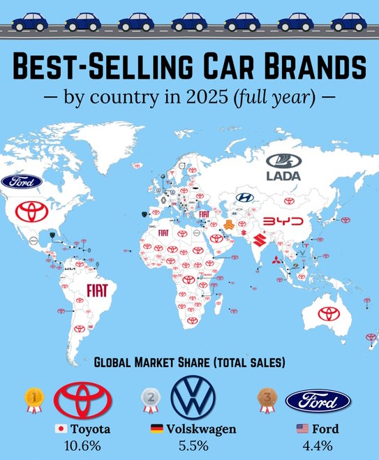JoseMaGarciaSua's tweet photo. Las marcas de automóviles más vendidas en cada país. https://t.co/0v2DuCvxCT
