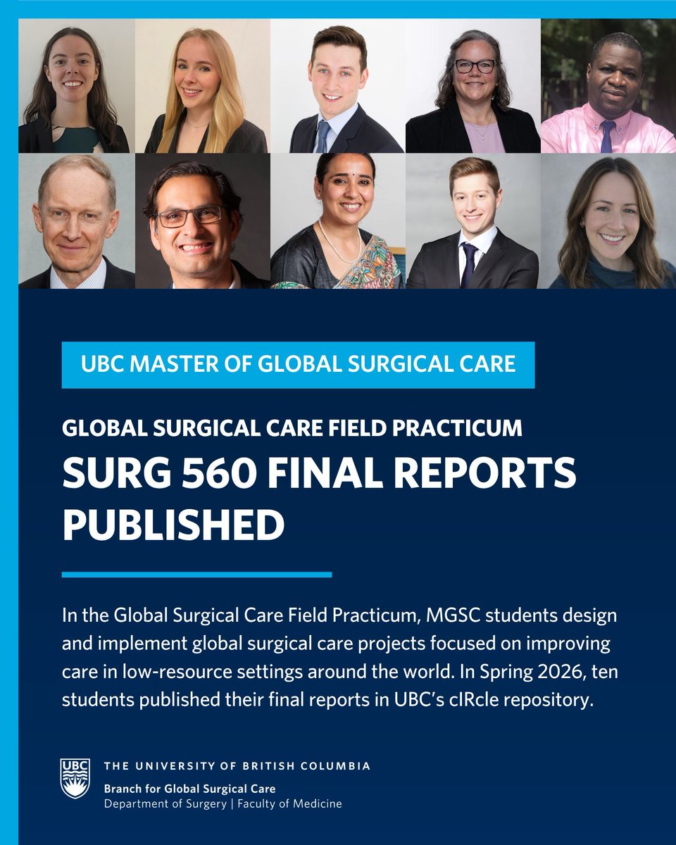 UBC_Global_Surg's tweet image. We are very proud of our Master of Global Surgical Care students who have completed and published their SURG 560 final reports! 🎉

🔗 Read their final reports at buff.ly/cA1Jf2M 

#UBC #globalsurgery #globalhealth #research