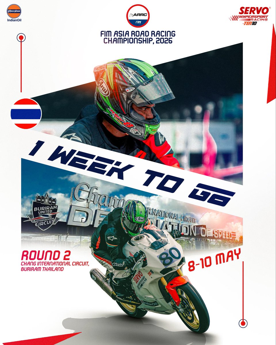 Ten10Racing's tweet photo. The countdown is officially ON! 🏁

One week remains until we hit the tarmac for Round 2 of the FIM Asia Road Racing Championship 2026. We’re heading to the iconic Chang International Circuit in Buriram, Thailand, and the intensity is at an all-time high. ⚡️ https://t.co/Kab7P1erQh