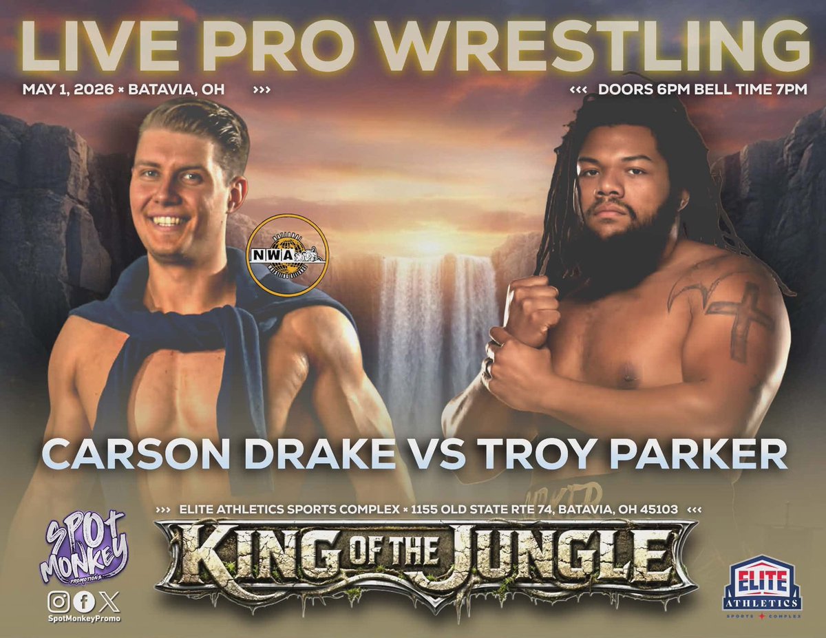 WellsMania's tweet photo. TODAY!
@SpotMonkeyPromo 
King Of The Jungle
Batavia, Ohio

Doors Open 6pm
Bell Time 7pm

Tickets are available at the door. https://t.co/rPs7bF6Wqw