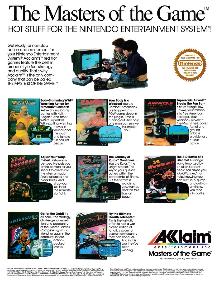 jcmartinezm82's tweet image. #Acclaim #Nintendo #NES Ad (1989)

#RetroGaming #RetroGames #RetroGamer