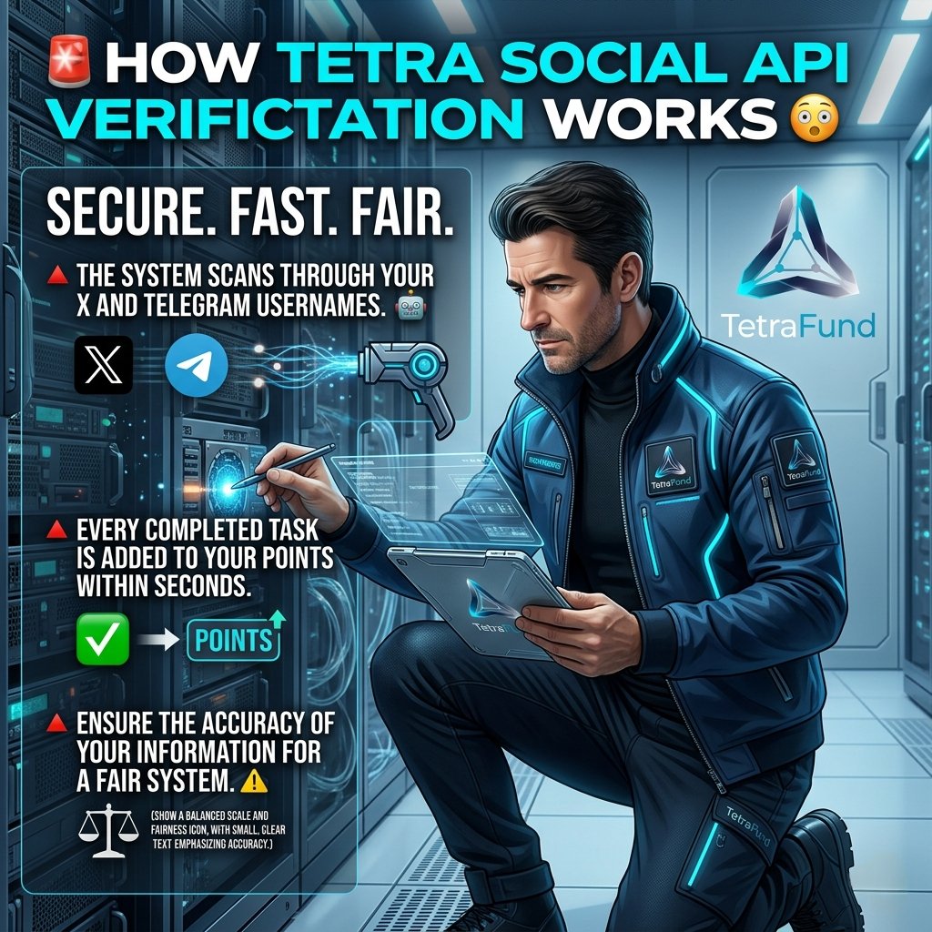Tetra_Fund's tweet image. ✴️How does Tetra Social API verification work?

🤖The system scans through your X and Telegram usernames.

✅Every completed task is added to your points within seconds.

⚠️Ensure the accuracy of your information for a fair system.

#API #TetraSocial #Verification #TetraFund