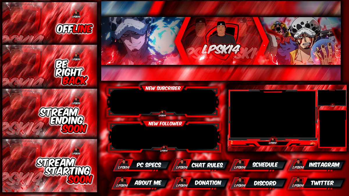 Maggie_grey90's tweet image. Bold Red Anime Stream Overlay Pack — Includes Starting Soon, BRB, Offline, Ending Soon, webcam frame, alerts &amp;amp; panels. Perfect for gamers. 🎮⚡
#overlayout #GameArt #DigitalIllustration #CommissionOpen #HireAnArtist  #CreativeWork #ArtistsOnTwitter