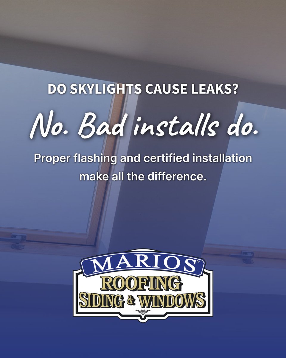marios_roofing's tweet image. The question to ask any #contractor before a #skylight install: what flashing system are you using &amp;amp; how does it integrate with my specific #roofing material? ☀️

If they can't answer that in detail, keep looking.

➡️Need a reliable contractor? mariosroofing.com
