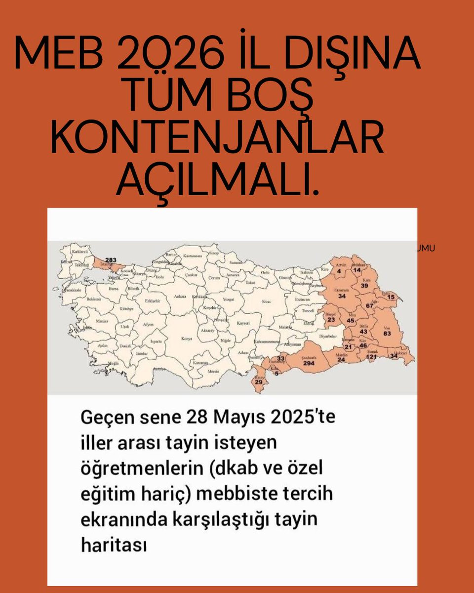 <a href="/aesercis/">Erciş Anadolu Eğitim Sendikası</a> <a href="/timuryilmaz76/">Timur YILMAZ</a> <a href="/ildisiplatformu/">İl Dışı Platformu (MEB)</a> 📍İl dışı atamalarda; tercih edeceğimiz il/ilçelere "0" kontenjan açılması dışında hiçbir sorun yok(!)
📌İl dışı tayin hakkı var✅️
📌Norm yok❌️
#MEBilDışıKontenjanİstiyor <a href="/Yusuf__Tekin/">Yusuf Tekin</a> <a href="/cftcblnt/">Bülent ÇİFTCİ</a> <a href="/mebpgm/">Personel Genel Müdürlüğü</a> <a href="/timuryilmaz76/">Timur YILMAZ</a>