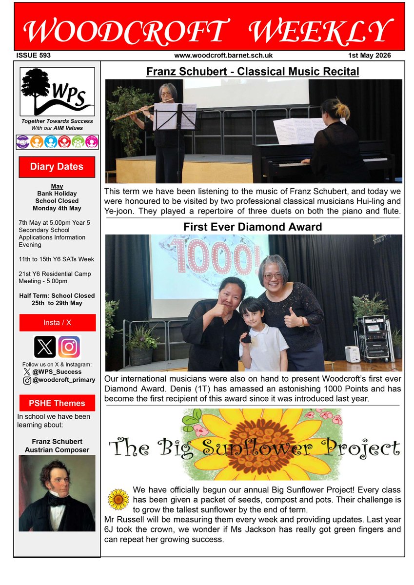 WPS_Success's tweet photo. It was a historic week for Woodcroft! We gave our first ever Diamond Award💎for the achievement of 1000 points! Read about this momentous event, a classical concert, and lots more, in this week's edition of Woodcroft Weekly issue 593 https://t.co/WALKBAPuv5