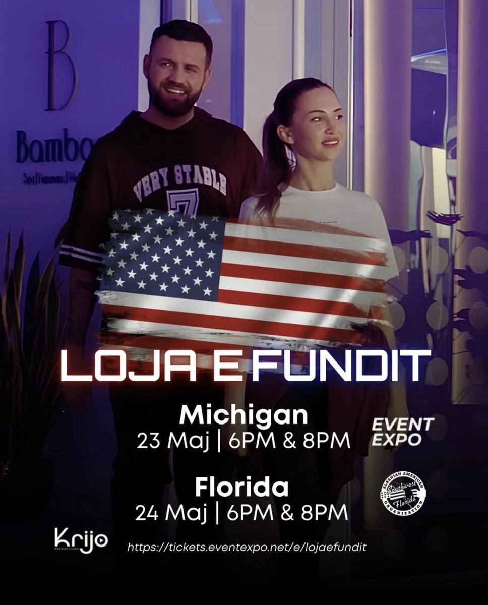 Loja e Fundit ne Michigan dhe Florida ❤️

Biletat - tickets.eventexpo.net/e/lojaefundit/…

#ejllat #lojaefundit