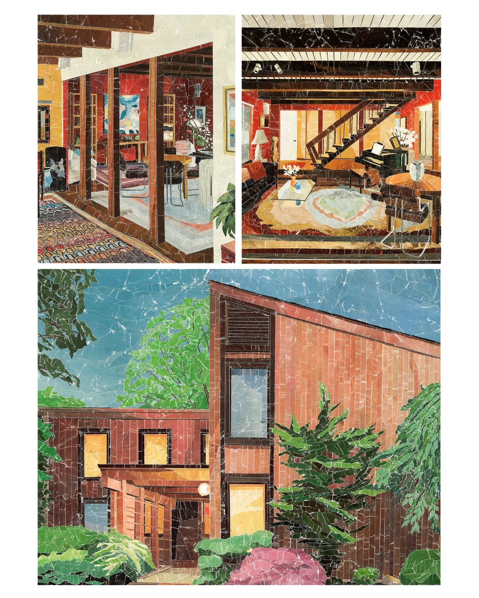 one last commission piece for the mother's midcentury. very fun to live in this home for a little bit. (2) interiors and (1) exterior. it’s the silly quirks that make a home feel permanent. even if there’s no such thing…