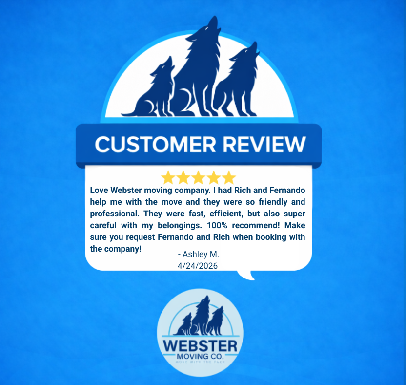 webstermoving's tweet image. 5-star moves, every time. 🤩 Happy Friday! 🥳
Move With the Pack. 
#HandledWithCare #5StarSmiles #thankyou #haveagreatweekendeveryone