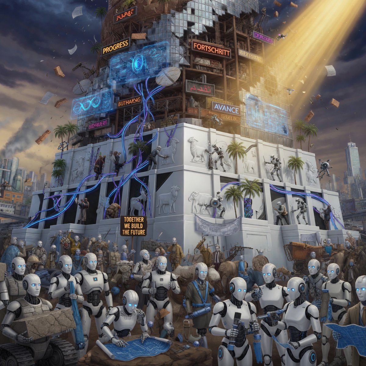 Nat_Hansen's tweet photo. Every civilization builds a tower and calls it progress, until it discovers it has rebuilt Babel. https://t.co/UTvk1OK7Tp
