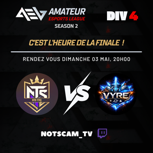 notscam_esport's tweet photo. 🚨 RENDEZ-VOUS POUR LA FINALE 🚨

Dimanche 03 mai, 20h sur Twitch 
👉 NOTSCAM_TV

🔥 NTS TTEJ vs VYRE – Finale @AMeLeague Division 4

Nos joueurs ont tout donné… dernière étape 🏆
💙 On compte sur vous pour envoyer un max de force ! https://t.co/nfsvf8C4LA