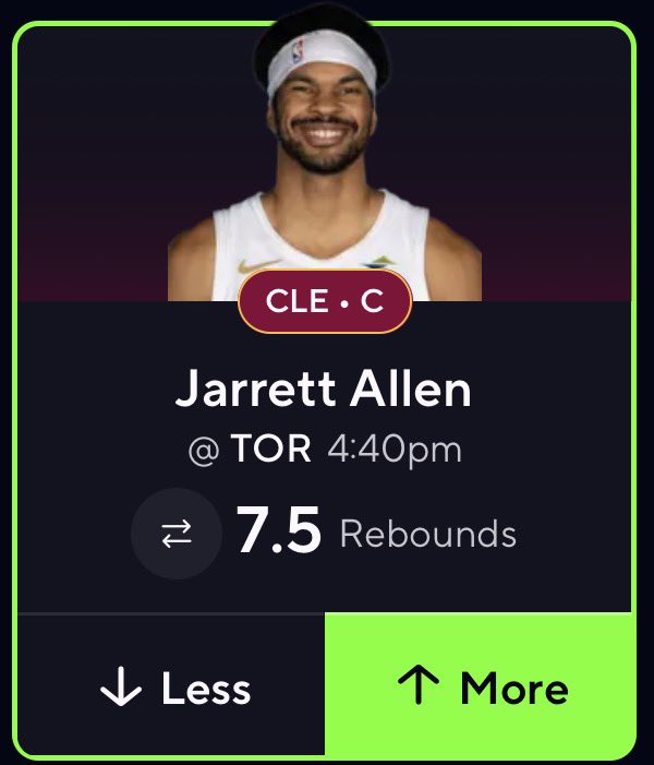 realROYLTY's tweet image. ☢️PRIZE PICKS #NBA NUKE POTD

⭐️JARRETT ALLEN OVER 7.5 REBOUNDS

2026 season average of 9.0 rebounds across all away games this season. Last 10 away games he is averaging 9.8; nearly 2.3 boards above this line every time he steps on the road.

Line is sitting 1.5 below his away