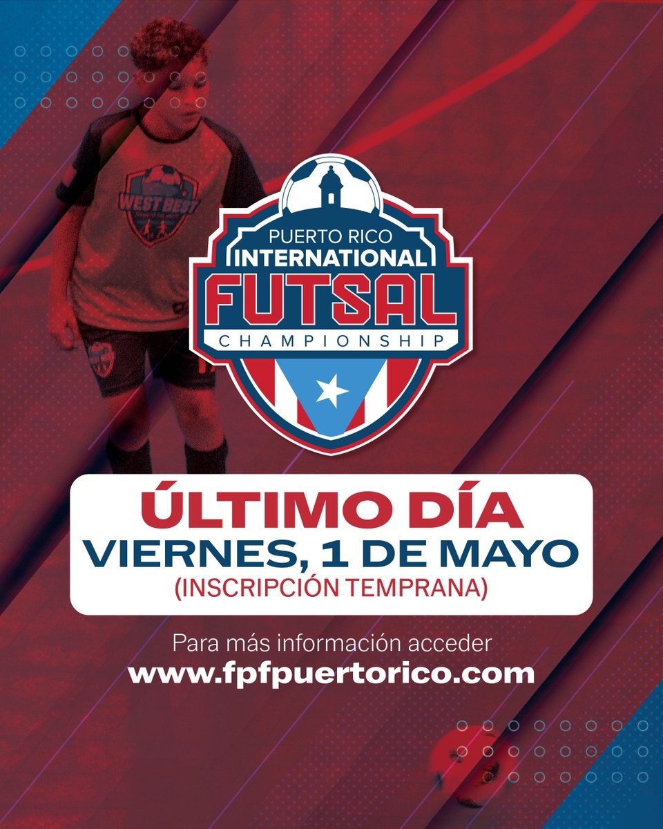 FPFPuertoRico's tweet image. Último día de inscripción temprana para el PR International Futsal Championship 🇵🇷⚽️

🗓️ 5 al 9 de agosto
🏟️ Centro de Convenciones de Puerto Rico

fpfpuertorico.com/futsal

¡No dejes pasar esta oportunidad!
#FPFPuertoRico #Futbol #PuertoRico