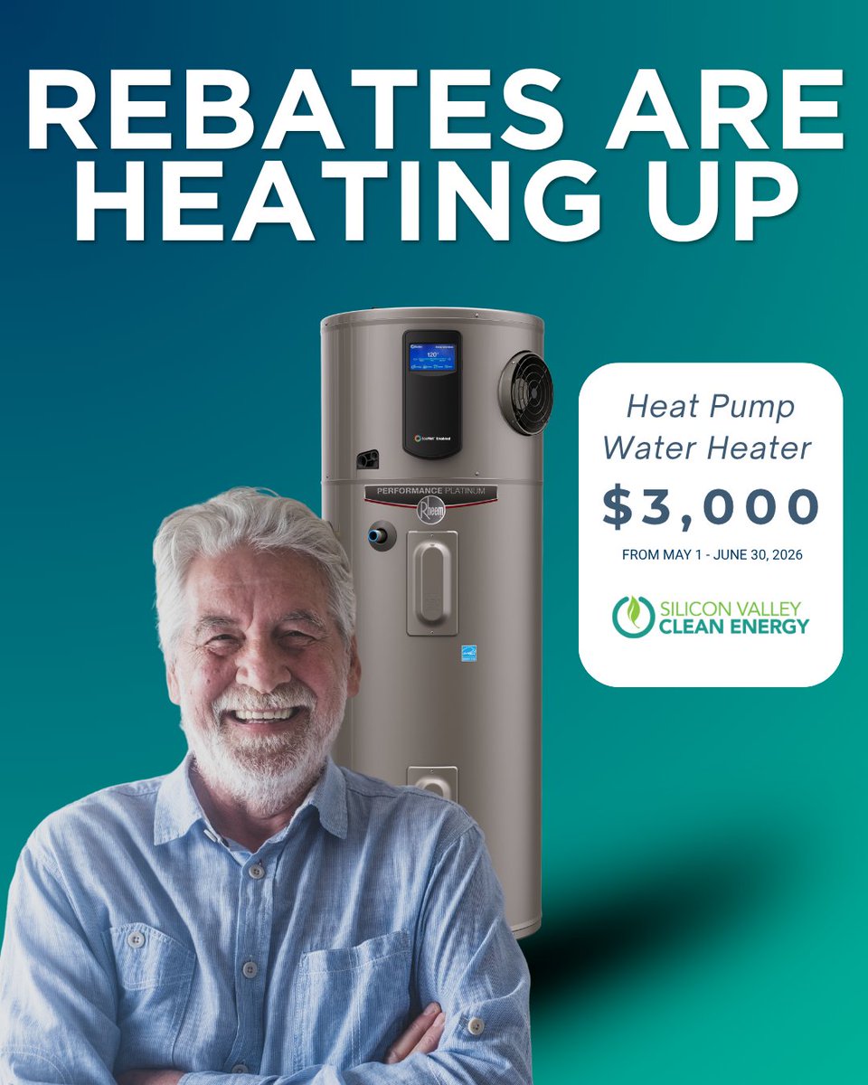 SVCleanEnergy's tweet image. Exciting news! If you’re thinking about upgrading your water heater, May is the time! The base HPWH rebate will increase to $2,500, plus a $500 limited-time added incentive, for a total of $3,000, until the end of June! 🔥💦

#waterheater #heatpumps #svce