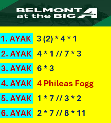 AyhanDevrimAkin's tweet image. #Belmont #At #The #Big #A 🏇🇺🇸 #BelmontAtTheBigA 🇺🇸🏇
01*Mayıs İkinci Altılı Ganyan Şablonu...
Şansınız Bol Olsun. 🍀 🍀 🍀