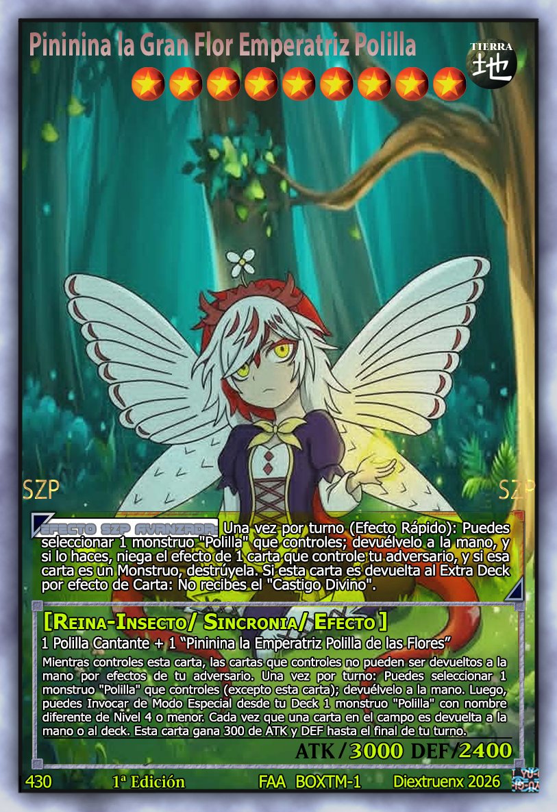 DiextruenxTH's tweet photo. La ultima Carta Polilla del sobre Tormenta Multiverse + Su arte alterno~

Nombre: Pininina la Gran Flor Emperatriz
Carta: Monstruo Sincronía Szp Avanzada
Rareza: UR/FAA
Obtención: Tormenta Multiverse #yugioh #yugiohcards #yugiohgyexszp #diextruenx #polillayugioh #haigabell #Bell https://t.co/1WsIr6x5Ee