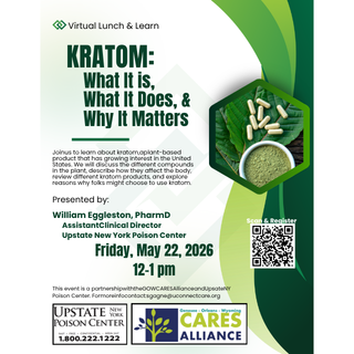 WNYRAHEC's tweet photo. Join for a Virtual Lunch & Learn with the Upstate NY Poison Center!
Dr. William Eggleston presents: “Kratom: What It Is, What It Does & Why It Matters”
🗓️ May 22, 12 PM
See flyer to register!
#KratomAwareness #PublicHealth #CommunityEducation https://t.co/EPIPQfNQh5