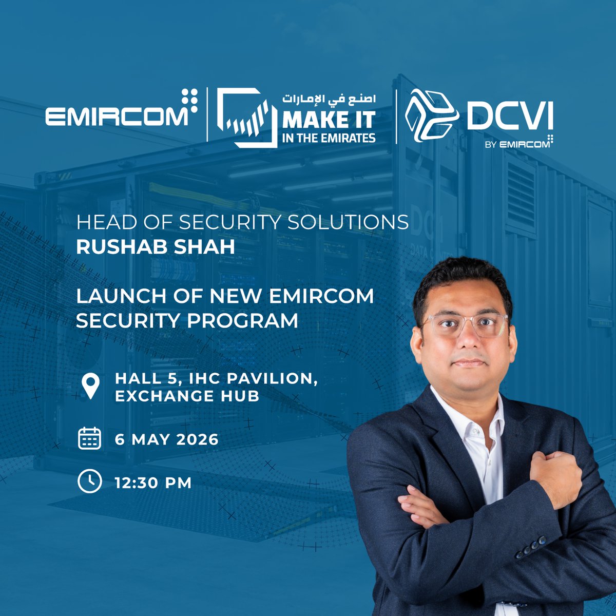 Emircom_me's tweet photo. Every conversation about AI infrastructure eventually circles back to the same question: how do we secure it?

Rushabh Shah, Head of Security Solutions at Emircom, is taking the stage at Make it in the Emirates 2026 to talk through what regional organizations need to get right when securing AI-ready infrastructure from the ground up.

🎤  Topic: Proactive Cyber Defense: Building Resilience Through Breach Bounty Program
📍 Hall 5, IHC Pavilion, Exchange Hub
⌛ 12:30 PM
🗓️ 6 May 2026

Catch the session, then swing by the DCV stand at the IHC Pavilion, Hall 5, where the working product is on display, glass walls and all.

#MIITE2026 #MakeItInTheEmirates #Emircom #Cybersecurity #IHCPavilion