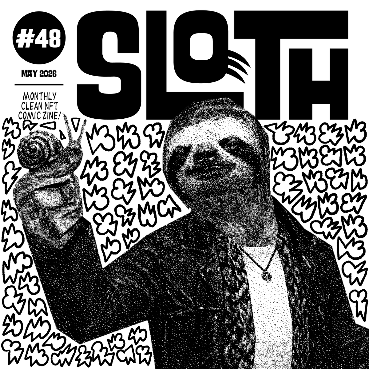 slothzine's tweet photo. SLOTH #48 IS OUT! 🦥
CELEBRATING FOUR YEARS OF SLOTH! 🎉

Sloth #48 – May 2026 
Monthly Clean NFT Comic Zine

16 Artists, 21 Pages 🔥
https://t.co/bzbcaxX8Lh
https://t.co/H4PyQYgn8E

Available for 5 tez ✨

* The PDF may take a little time to load. 🐌 https://t.co/Kis5Z1XetE