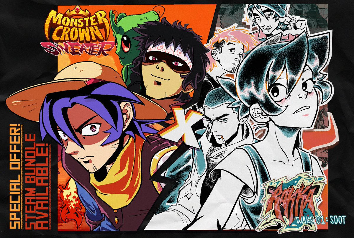 crowns_dev's tweet photo. Love the music of Monster Crown: Sin Eater or RAKKA: WAKE 01 - SOOT? Sharing the same musicians, you're bound to enjoy the audio design of both of these games.

A bundle is available on Steam right now, 19% off! Two amazing games at a great price!
(Art: GITGOT) https://t.co/M3nFQ1EkAH