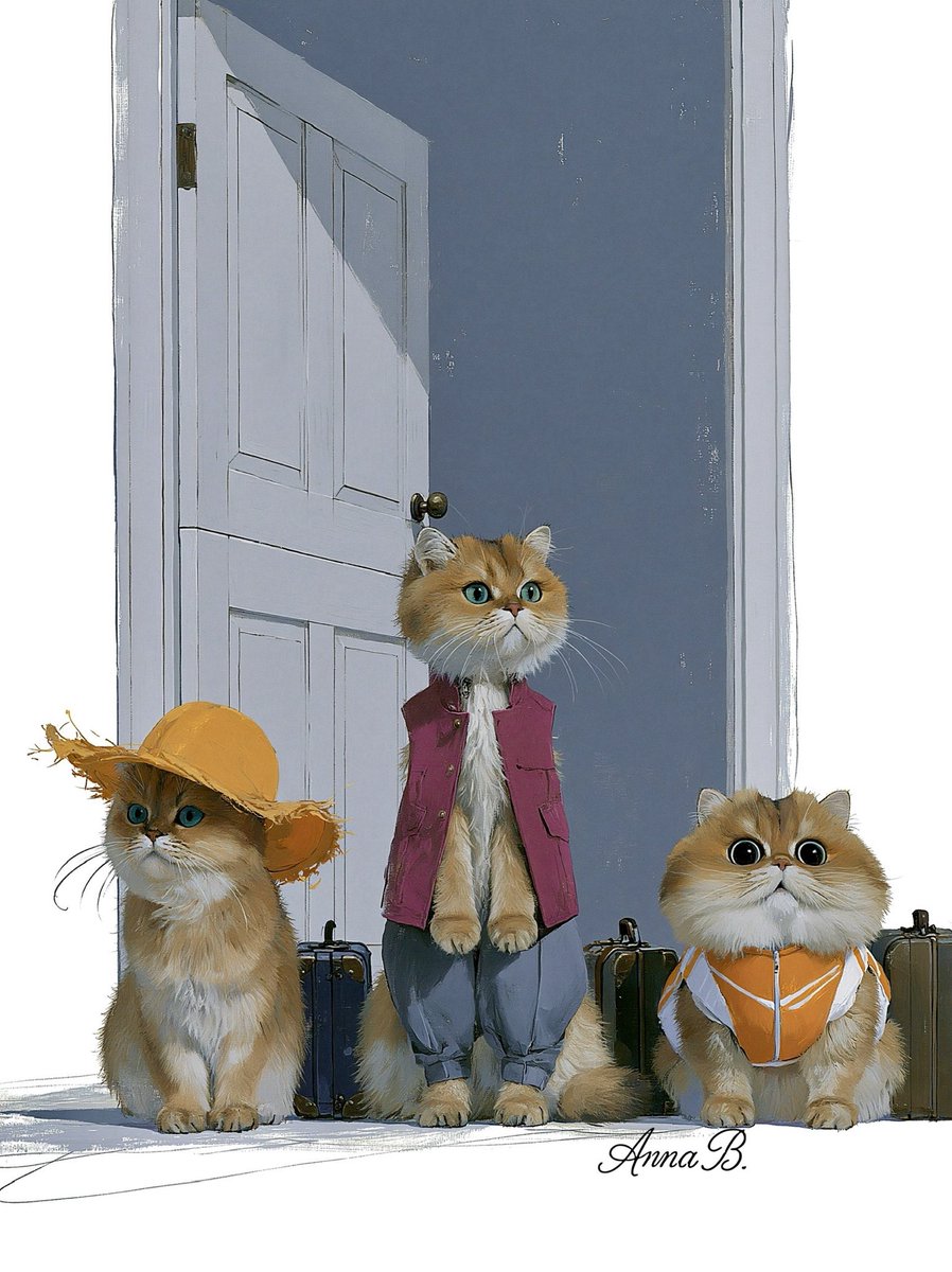 Aurora41155547's tweet image. The Journey Begins Before the Door Opens
#Art #AIArt #Travel #Cat