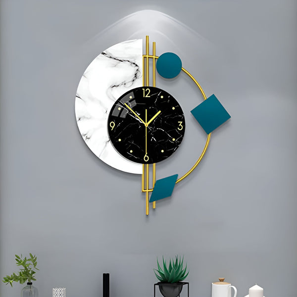 iSmartHomeGear's tweet image. Meet the Modernist Constellation Accent Clock — a 56×48 cm sculptural wall clock featuring a black marble-look dial, white half-disc, gold rails and teal accents. Its Art Deco/Bauhaus lines bring depth and architectural charm. $179.99 🕰️✨ #ModernDesign ismarthomegadgets.com/products/moder…