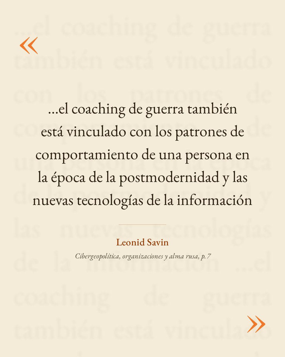 HiperbolaJanus's tweet image. «…el coaching de guerra también está vinculado con los patrones de comportamiento de una persona en la época de la postmodernidad y las nuevas tecnologías de la información»

— Savin
@ChelomvVek #Coaching #Guerra #Comportamiento #Postmodernidad #Tecnología #Información