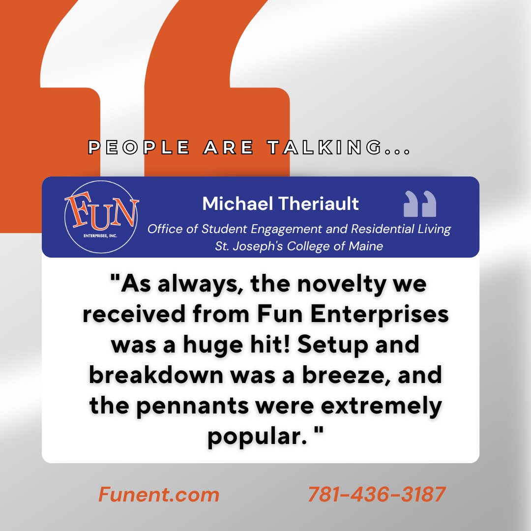 FunEnterprises's tweet image. People Are Talking About FUN!

Like what you see? Want to learn more? Check our our website!
Funent.com

#FUNTimes #WeBringTheFUN #FUNOnCampus #Testimonials #CollegeEvents #EventsOnCampus #Maine #NewEngland #ResidenceLife #StudentEngagement #CampusActivities