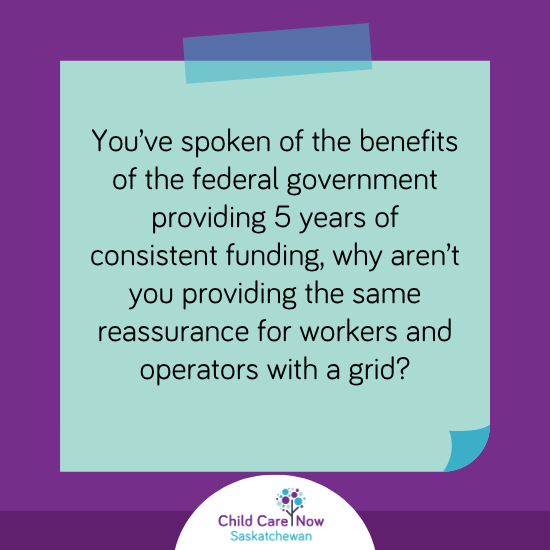 CCNowSask's tweet image. Looking for answers about the new SK child care agreement? So are we! We're posting our most burning questions for Minister Hindley here the next few weeks, for you to share and ask him (or your MLA) as well!

Find the full list of questions on our website (link in bio)

#skpoli
