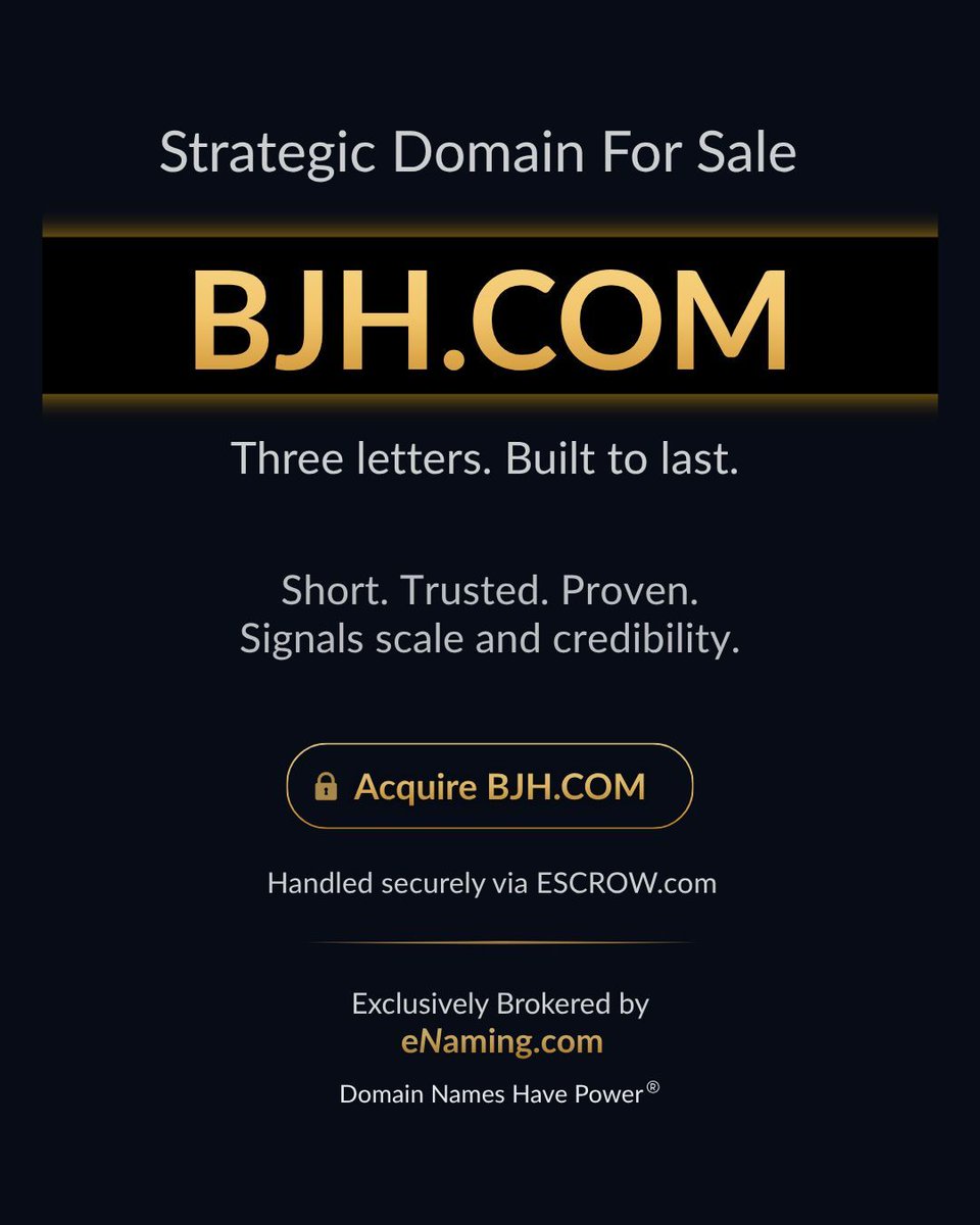 enamingcom's tweet image. BJH.com - now available

Three letters. Built to last.
A name that carries weight. 

🔒 Exclusively via eNaming

#DomainNames #DigitalAssets #BrandStrategy