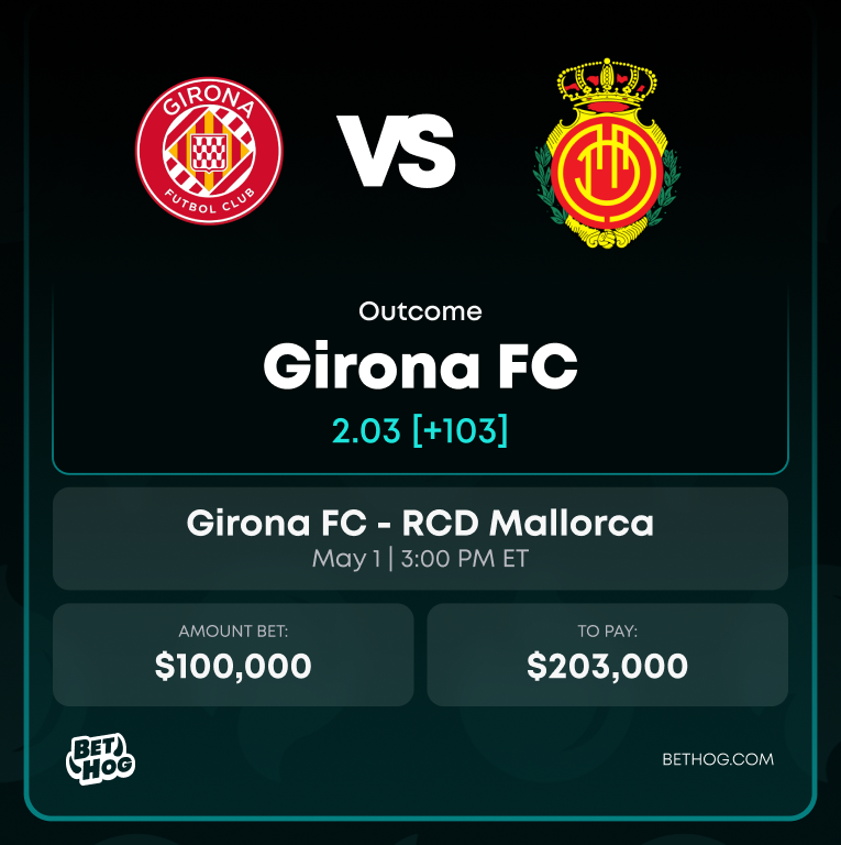 BetHog's tweet photo. $100,000 ON GIRONA GETTING IT DONE 😳

Even odds. $203,000 return...

Kickoff in one hour and The Hog will be SWEATING 

Who ya'll got? 👀 https://t.co/0GETD93vpR