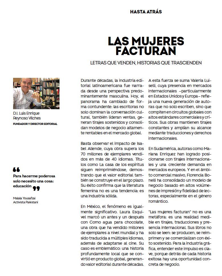 En esta editorial de Bazar Gráfico, nuestro Director Luis Enrique Reynoso pone sobre la mesa una realidad que ya no es tendencia, sino presente: el impacto de las mujeres en el mundo editorial y su papel como motor de valor, negocio y proyección global.
bazargrafico.com