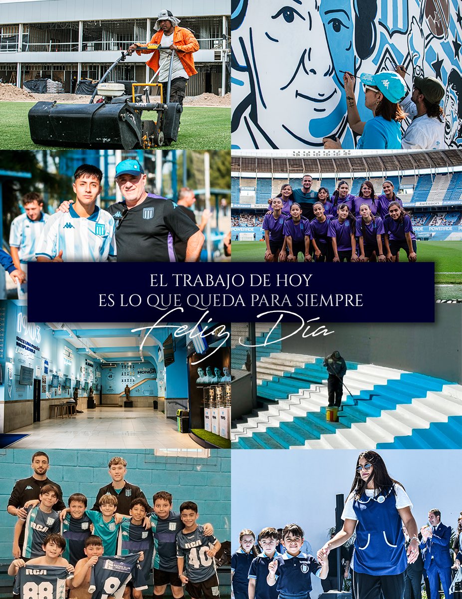 El trabajo de hoy es el legado de mañana. En cada rincón del club hay personas construyendo el Racing que queremos: uno que crece, se proyecta y queda para siempre. 

Feliz Día del Trabajador, racinguistas 🩵