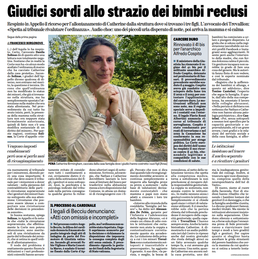 RESPINTO IL RICORSO... le urla erano simulate?  quale bambino in quella situazione può simulare lo strazio. E' un film dell'orrore umano. Un film che Servizi sociali, giudice minorile, psicologhe  alle prime armi hanno architettato per mandare i bambini in adozione???