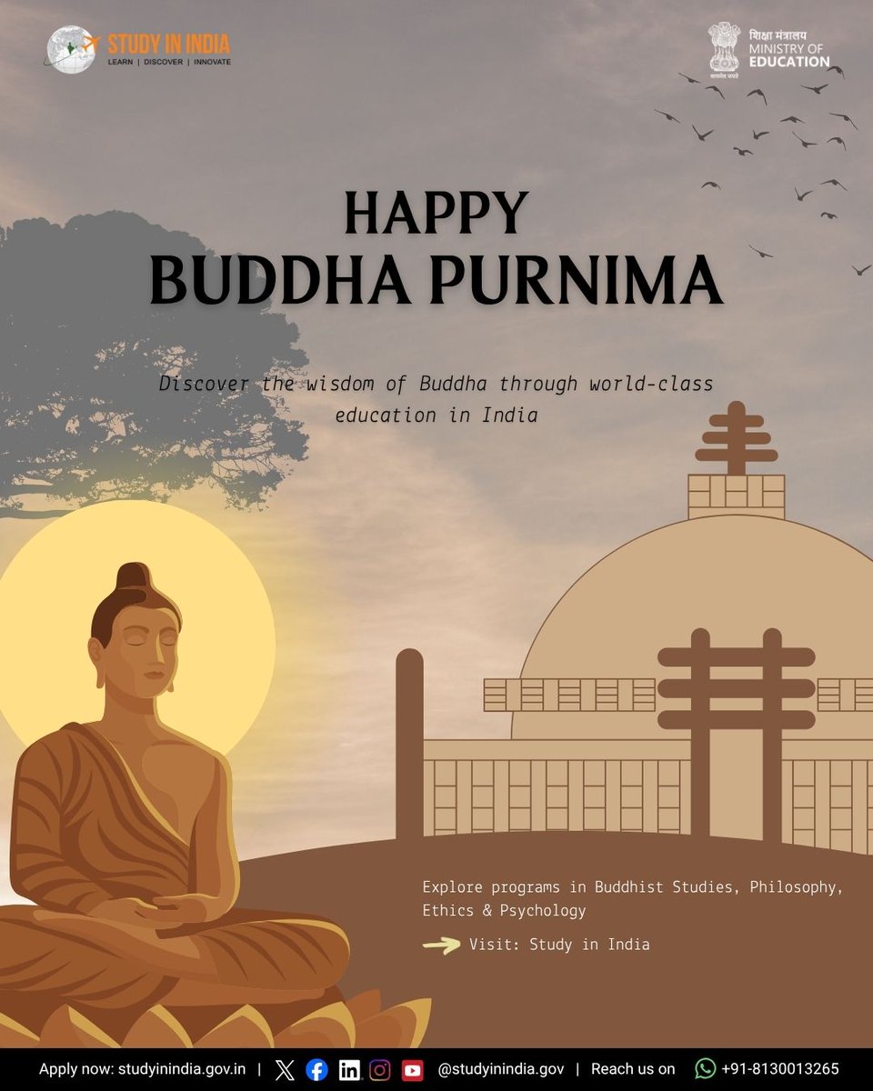 StudyInIndiaGov's tweet photo. Celebrate #BuddhaPurnima by exploring knowledge where it began 🌿

Study Buddhist Studies, Philosophy &amp; more in India 🇮🇳
👉 https://t.co/lhmzppB8Yo

#StudyInIndia #GlobalEducation https://t.co/Syc4xFCKPF