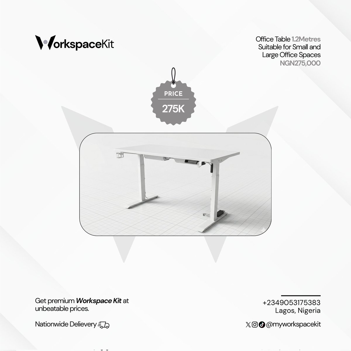 myworkspacekit's tweet image. Ergonomic Desk 0G0
Description: Electric Adjustable
Price: N275,000
Length: 1.2Metres
Colour: White 

send us a DM to place your order.

#workspace #workspacekit #officechair #ergonomicchair #nationwidedelivery