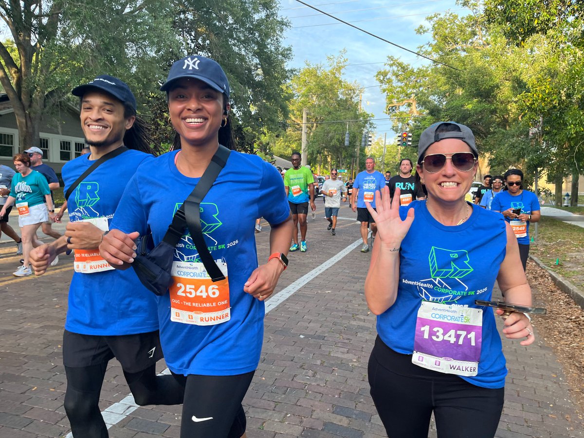 OUCreliableone's tweet photo. Smiles and 3.1 miles at the AdventHealth Corporate 5k 🏃‍♀️🏃 Shoutout to the OUC employees and their families for showing up and making wellness a priority together! #CommunityPowered #FLPublicPower https://t.co/wGYKmpEiD9